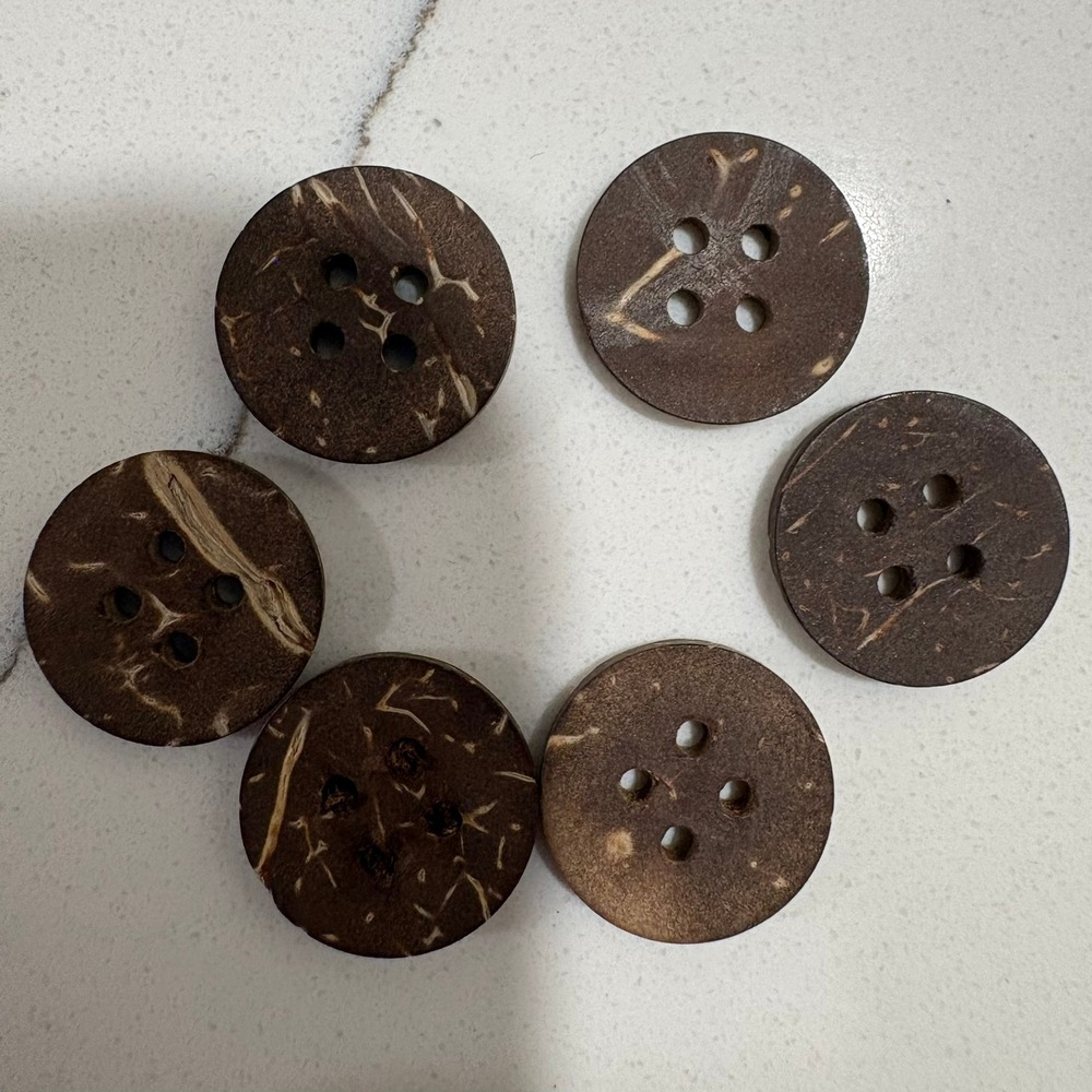 Tommy Bahama Natural Coconut Shell Replacement Buttons 6pc Set Round 4-Hole Brow